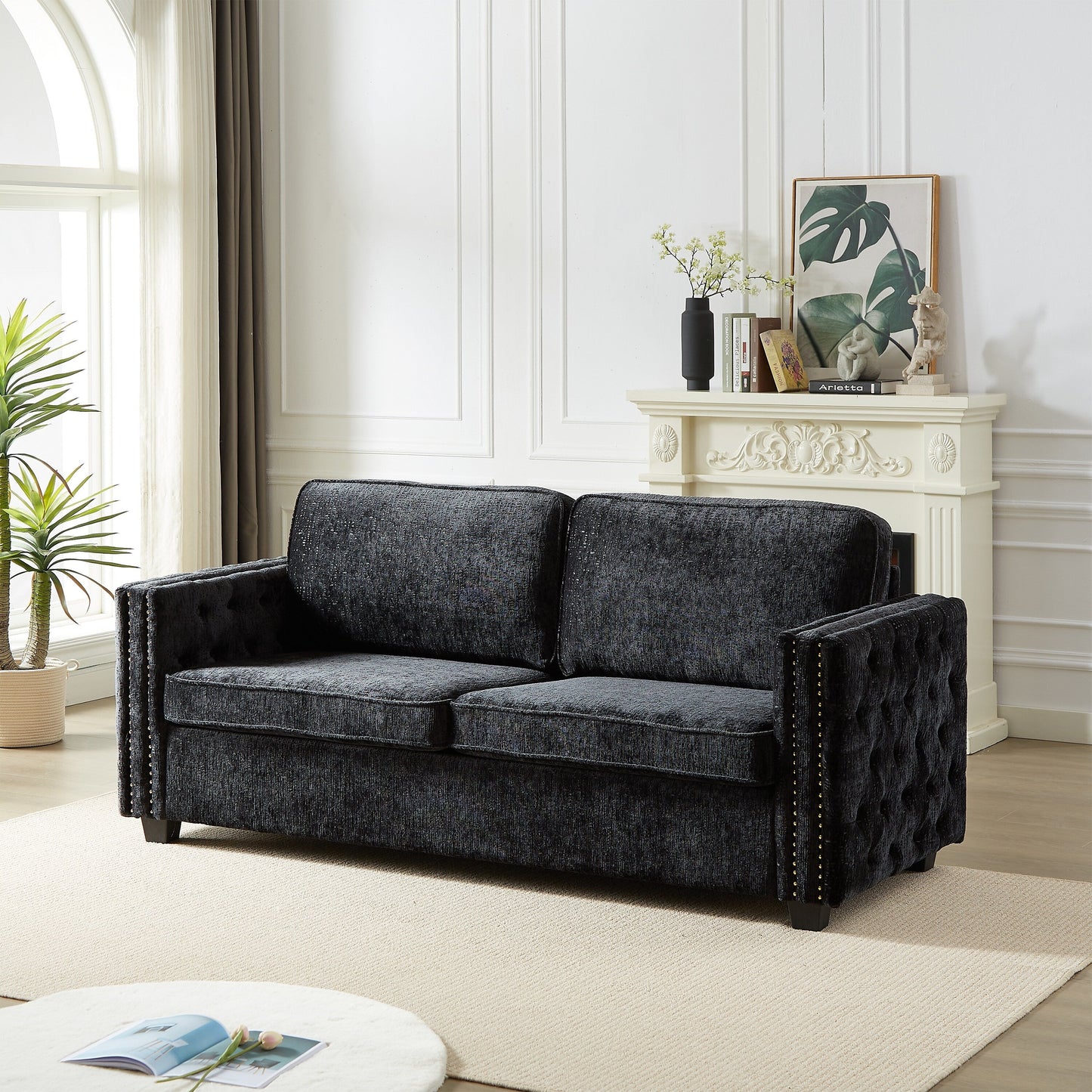Chenille Sleeper Sofa with Memory Foam Mattress