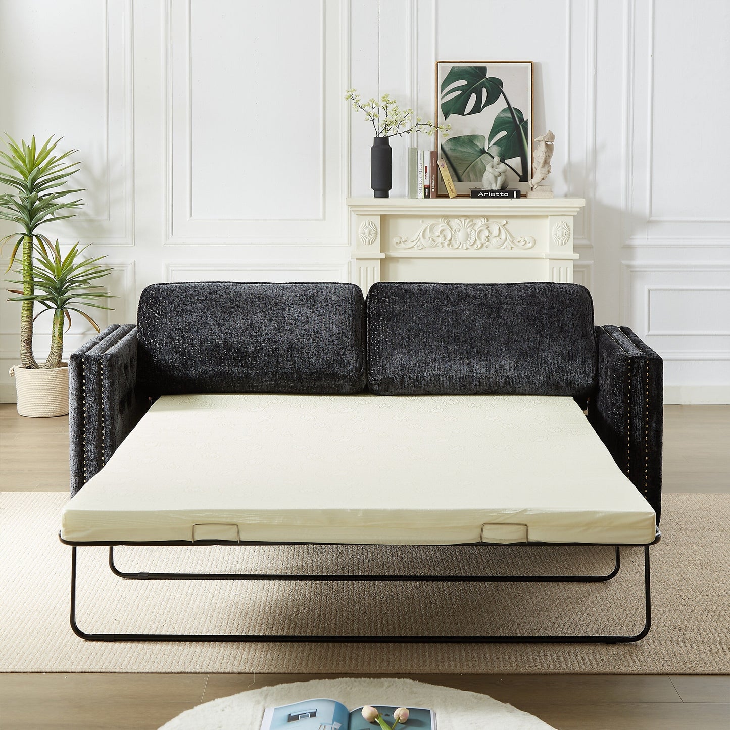 Chenille Sleeper Sofa with Memory Foam Mattress