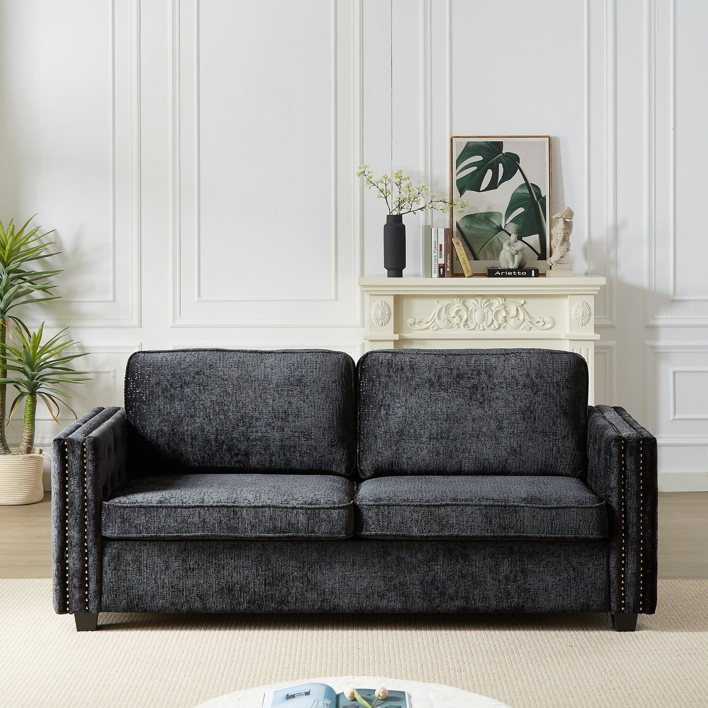 Chenille Sleeper Sofa with Memory Foam Mattress