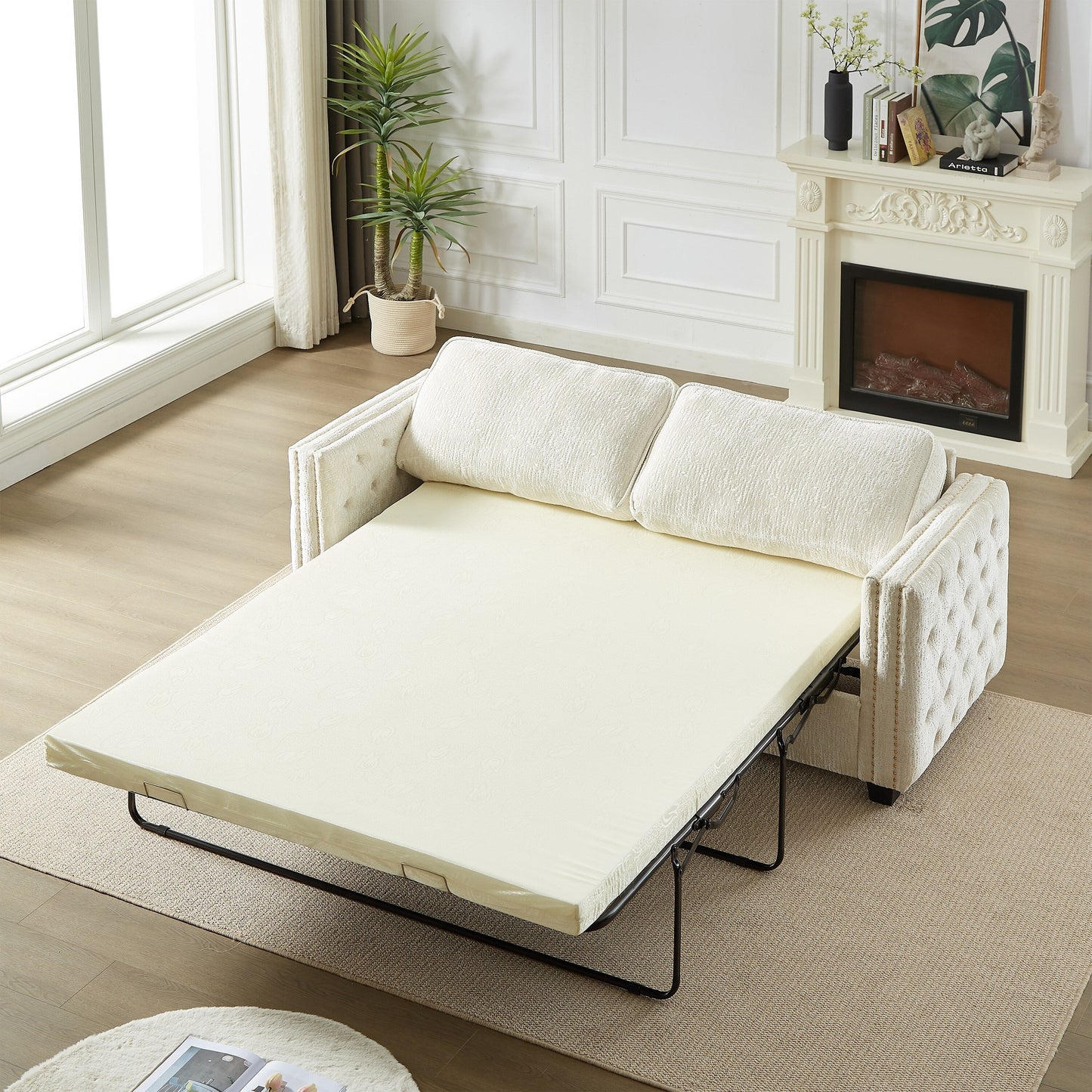 Chenille Sleeper Sofa with Memory Foam Mattress