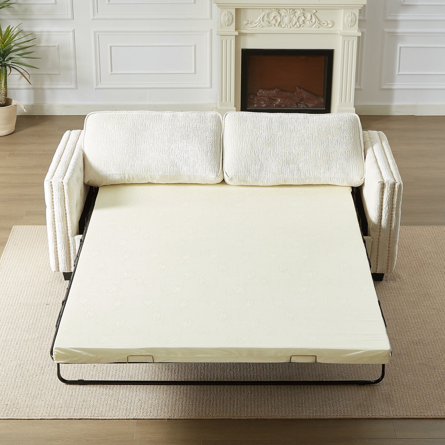 Chenille Sleeper Sofa with Memory Foam Mattress