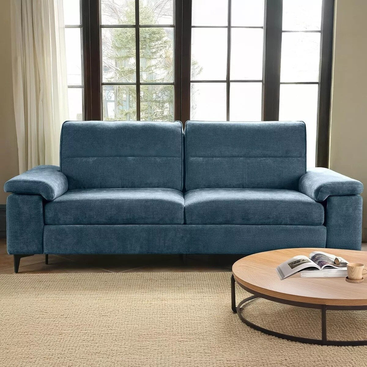 Chenille Sofa with Adjustable Armrests and Extra Thick Cushions