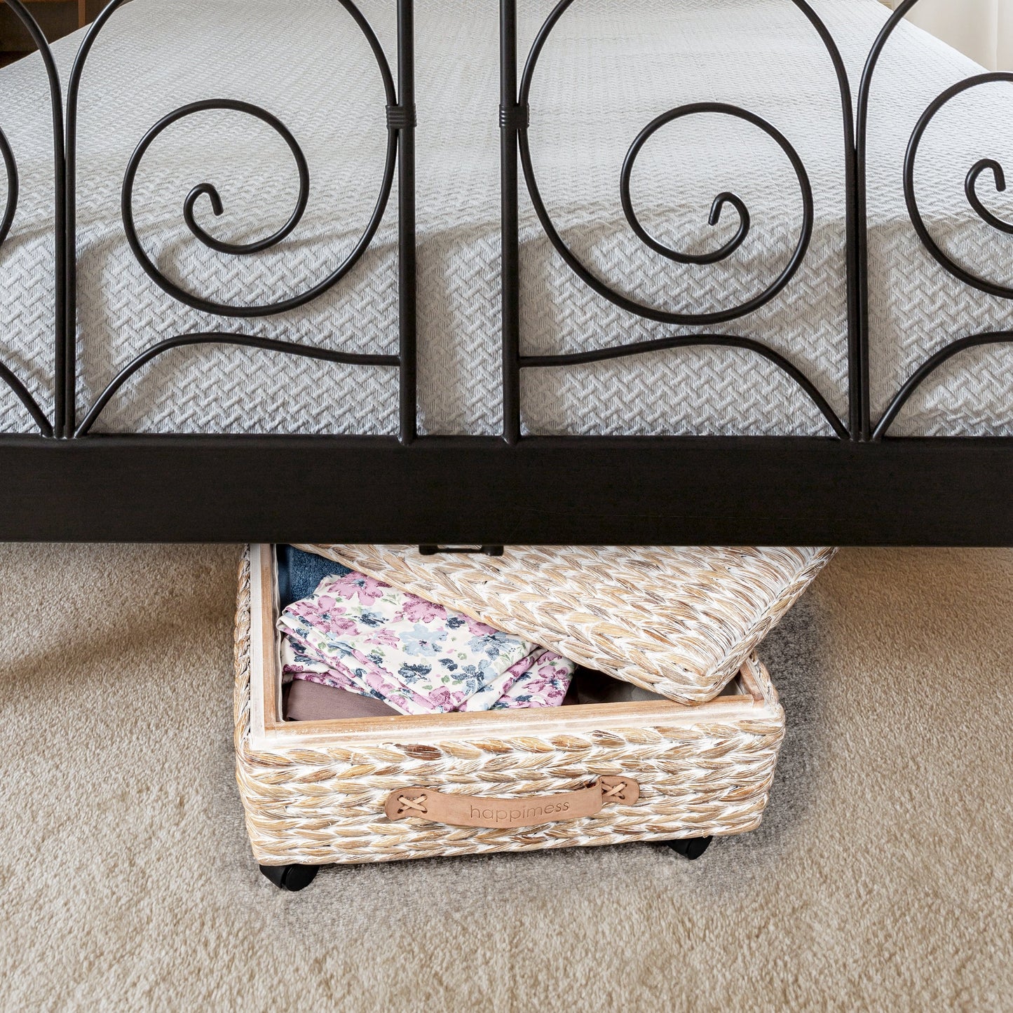 happimess Hyacinth/Wood Underbed Storage Bin with Wheels & Handles