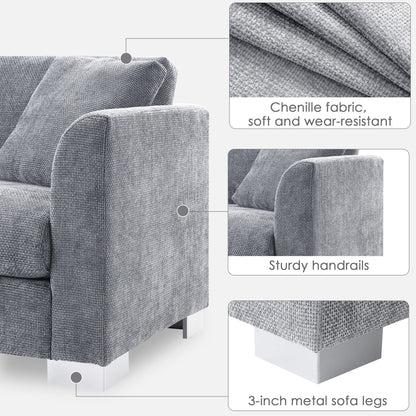 Cloud Sectional Sofa,L-Shaped Luxury Couch Set With 2 Free Pillows,4-Seat Chenille Indoor Furniture With Oversized Chaise