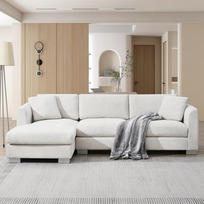 Cloud Sectional Sofa,L-Shaped Luxury Couch Set With 2 Free Pillows,4-Seat Chenille Indoor Furniture With Oversized Chaise