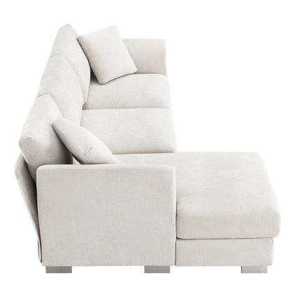 Cloud Sectional Sofa,L-Shaped Luxury Couch Set With 2 Free Pillows,4-Seat Chenille Indoor Furniture With Oversized Chaise