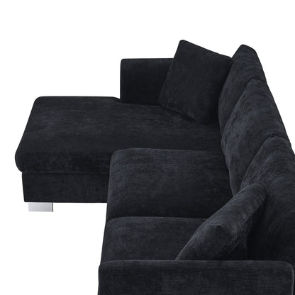 Cloud Sectional Sofa,L-Shaped Luxury Couch Set With 2 Free Pillows,4-Seat Chenille Indoor Furniture With Oversized Chaise