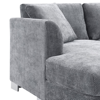 Cloud Sectional Sofa,L-Shaped Luxury Couch Set With 2 Free Pillows,4-Seat Chenille Indoor Furniture With Oversized Chaise
