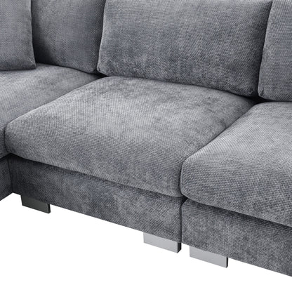 Cloud Sectional Sofa,L-Shaped Luxury Couch Set With 2 Free Pillows,4-Seat Chenille Indoor Furniture With Oversized Chaise