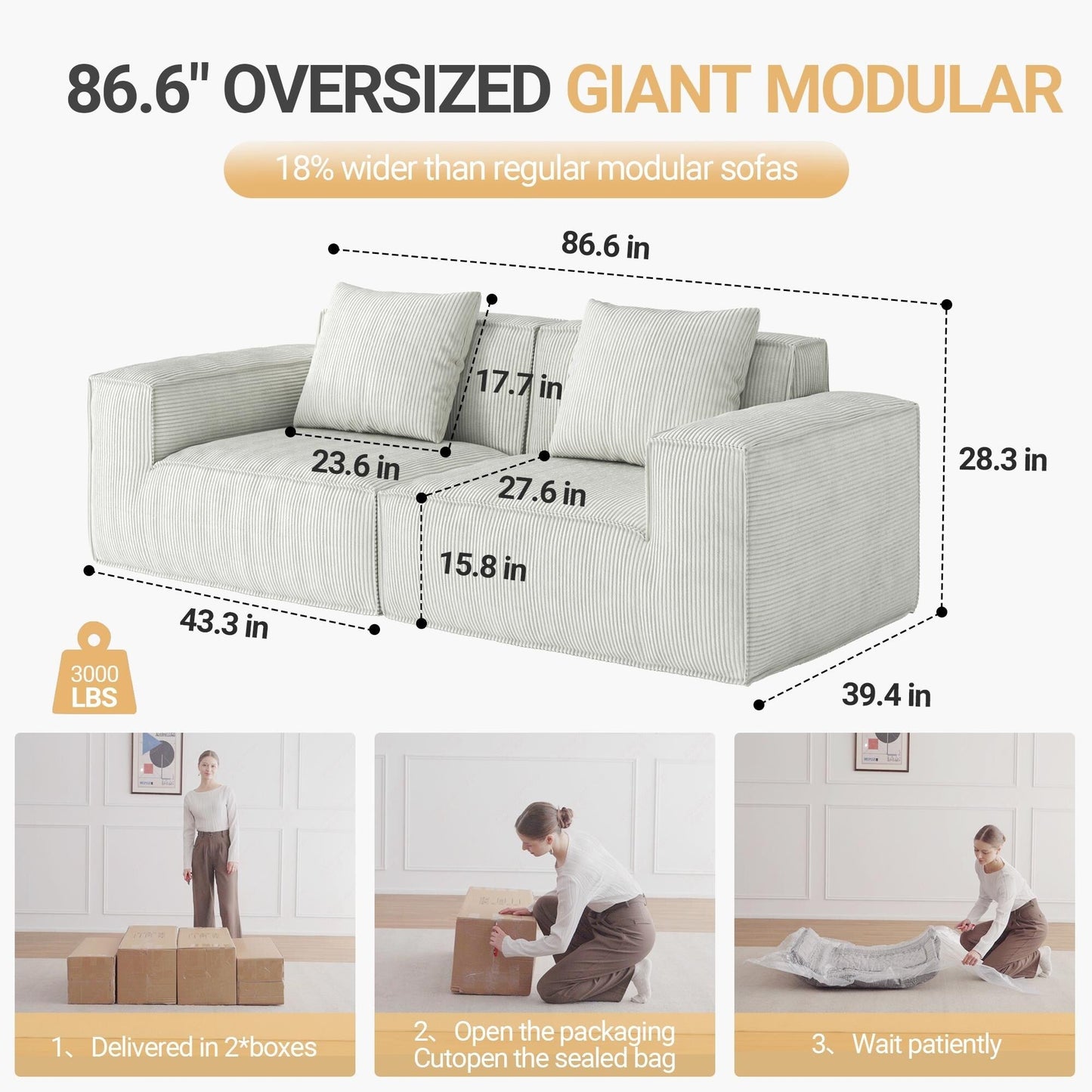 Cloud Soft 2 Seater Modular Sofa Bed in White