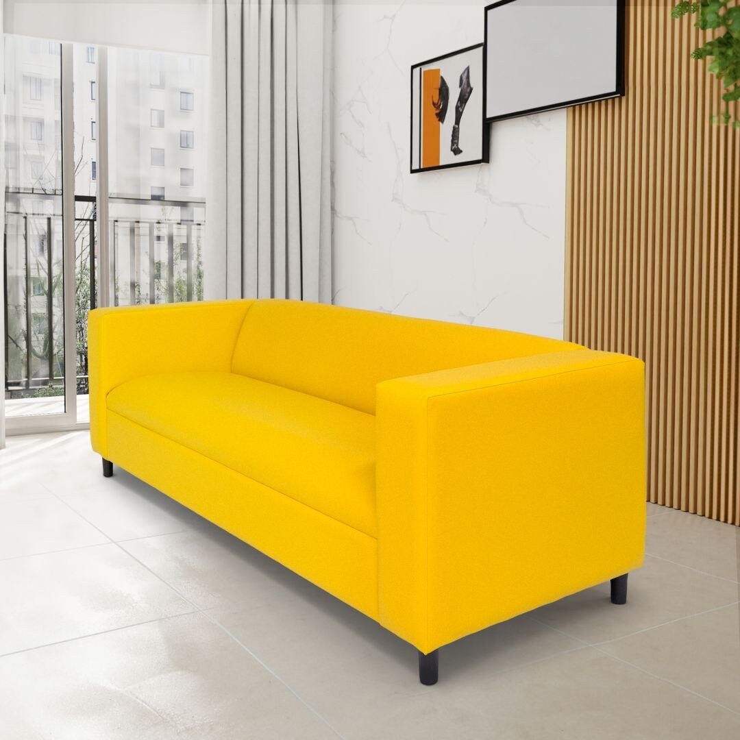 Coast to Coast Sofas Mid Century Modern 3 Seater Sofa Faux Leather Solid Wood Frame Upholstered