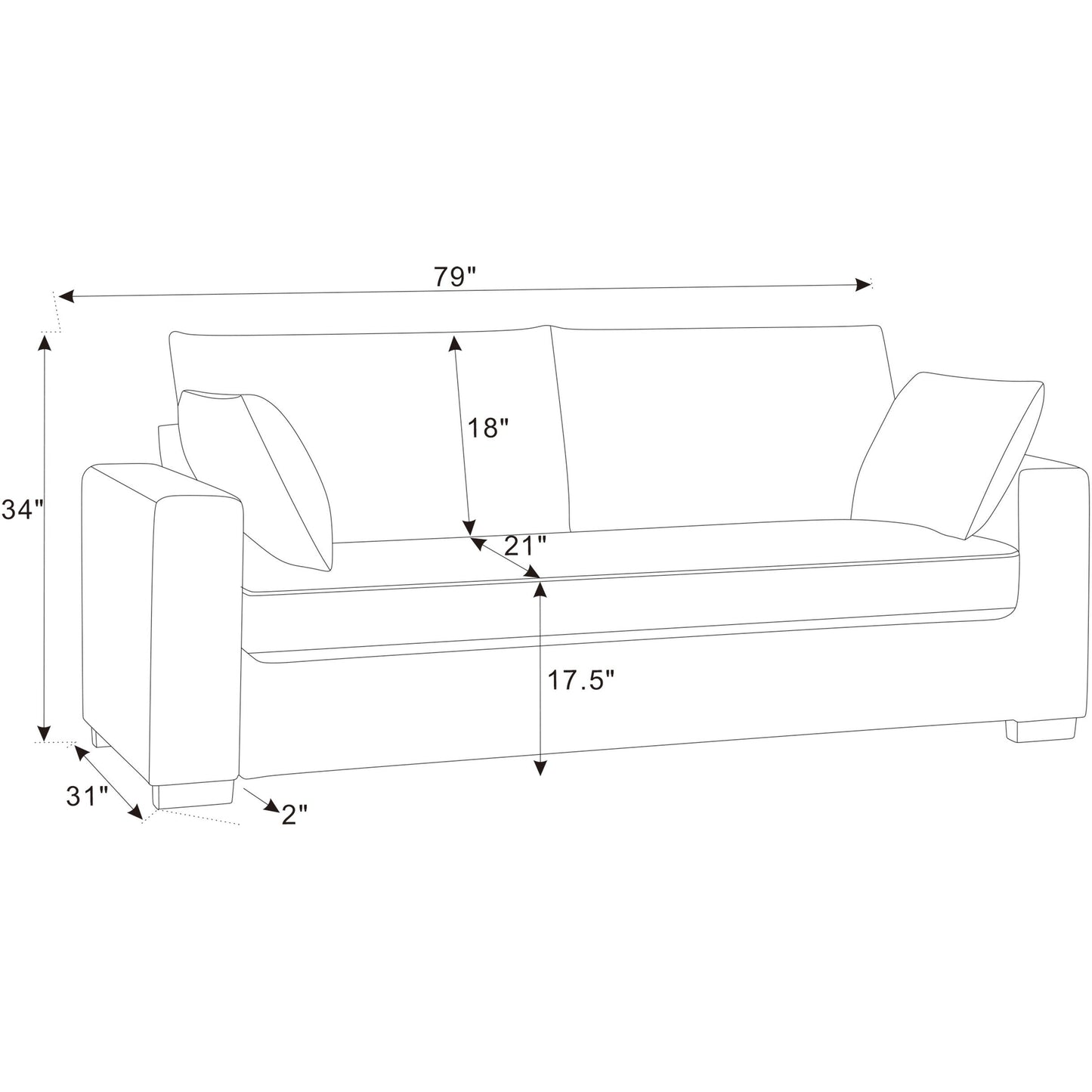 Coastal Style Corduroy Sofa - 31 D x 79 W x 34 H