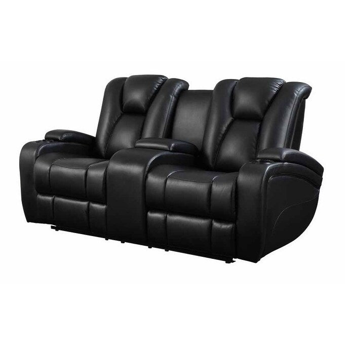 Delange Black Leatherette Power Sofa with Headrests