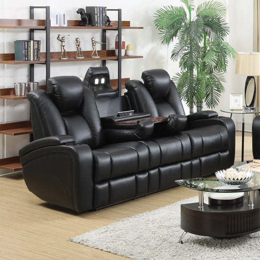 Delange Black Leatherette Power Sofa with Headrests