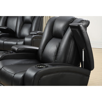 Delange Black Leatherette Power Sofa with Headrests