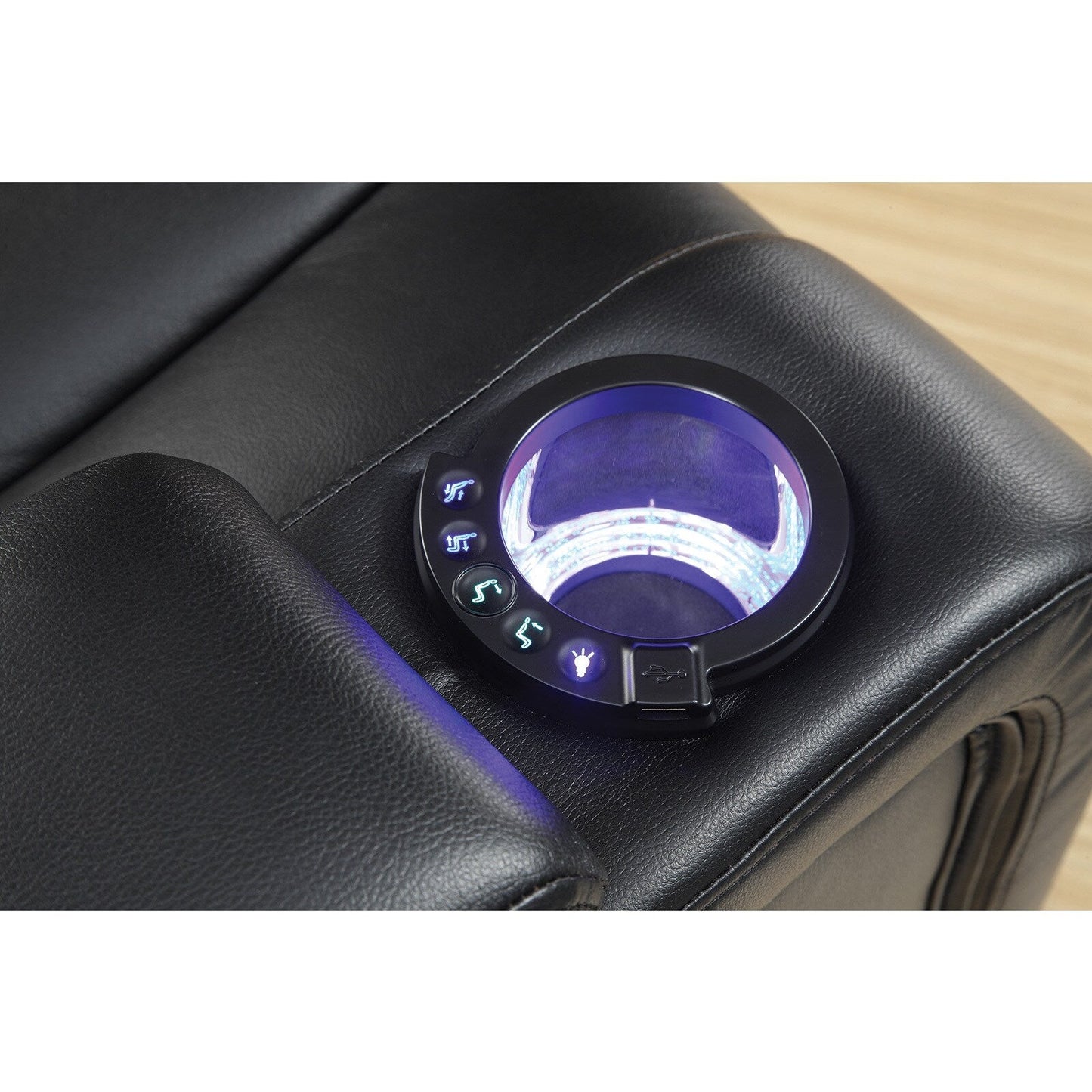Delange Black Leatherette Power Sofa with Headrests