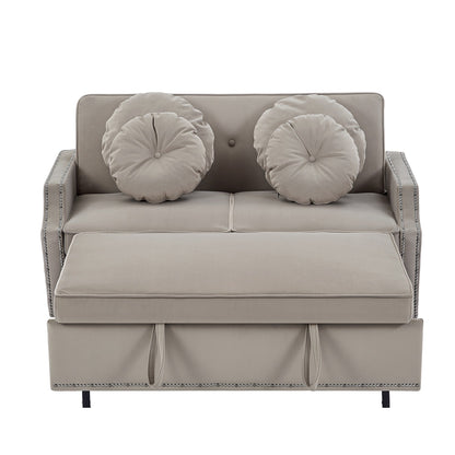 Coffee 54.7 Polyester Loveseat Adjustable Sofa Bed with Two USB Ports and Four Floral Lumbar Pillows