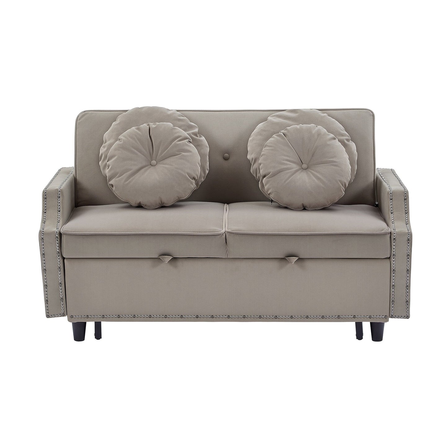 Coffee 54.7 Polyester Loveseat Adjustable Sofa Bed with Two USB Ports and Four Floral Lumbar Pillows