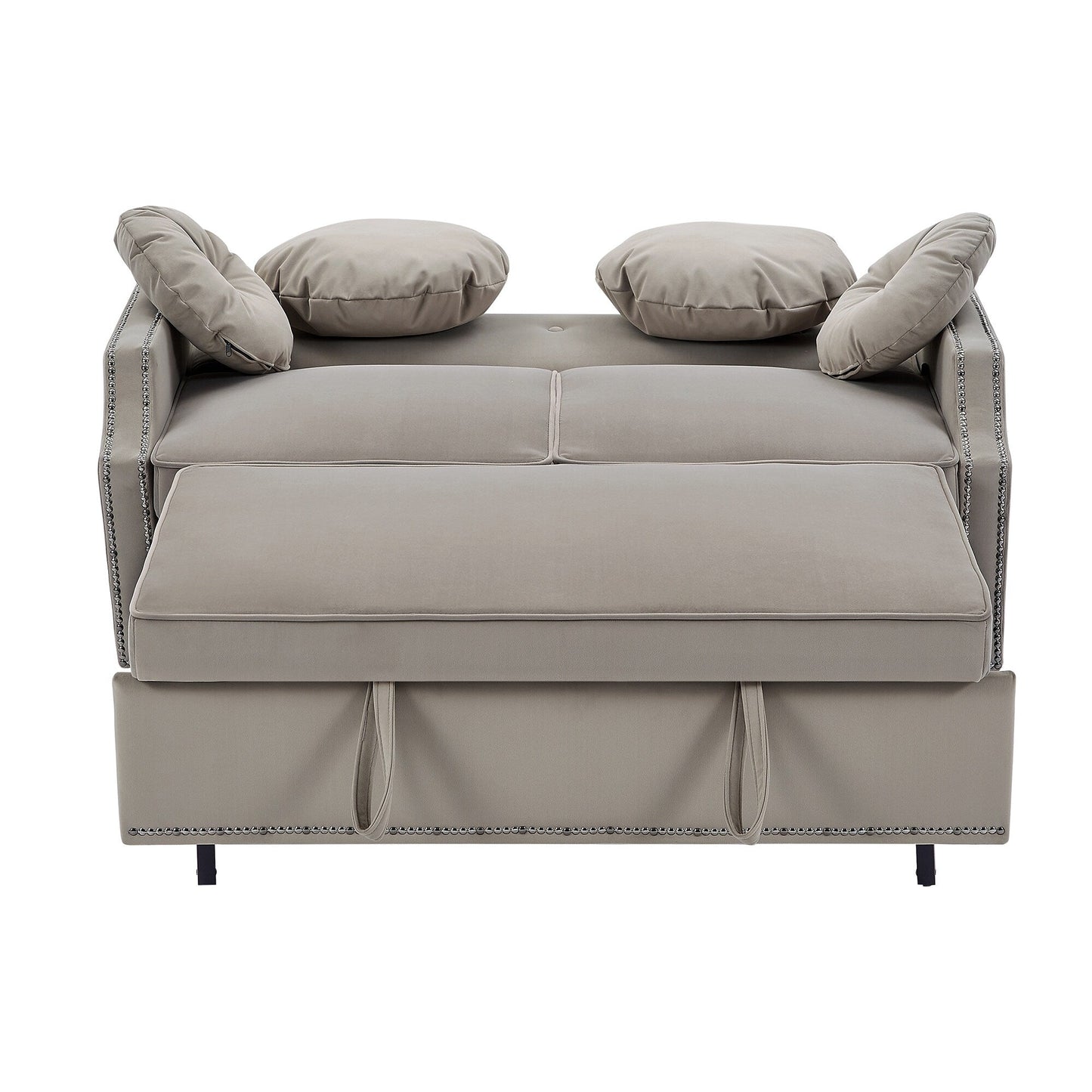 Coffee 54.7 Polyester Loveseat Adjustable Sofa Bed with Two USB Ports and Four Floral Lumbar Pillows