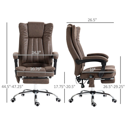 Coffee Microfiber Massage Office Chair with Adjustable Height, High Back, Retractable Footrest, and Heating Function