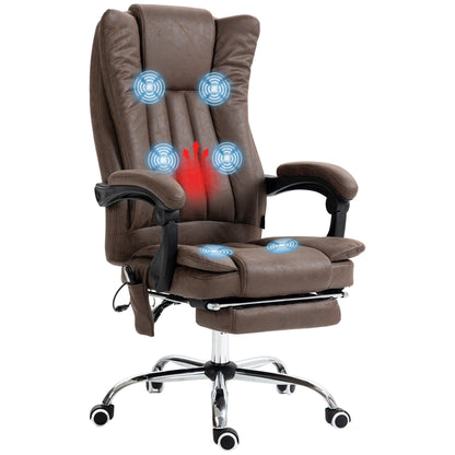Coffee Microfiber Massage Office Chair with Adjustable Height, High Back, Retractable Footrest, and Heating Function