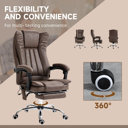 Coffee Microfiber Massage Office Chair with Adjustable Height, High Back, Retractable Footrest, and Heating Function