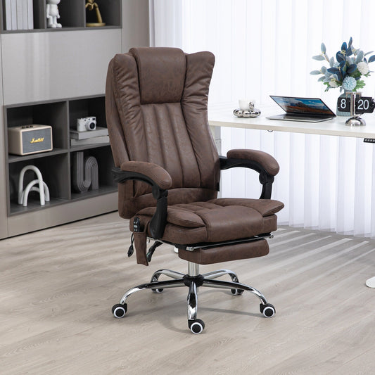 Coffee Microfiber Massage Office Chair with Adjustable Height, High Back, Retractable Footrest, and Heating Function