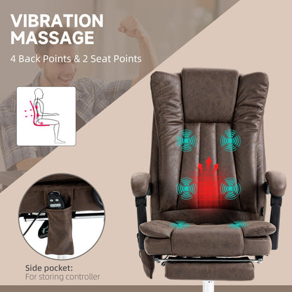 Coffee Microfiber Massage Office Chair with Adjustable Height, High Back, Retractable Footrest, and Heating Function