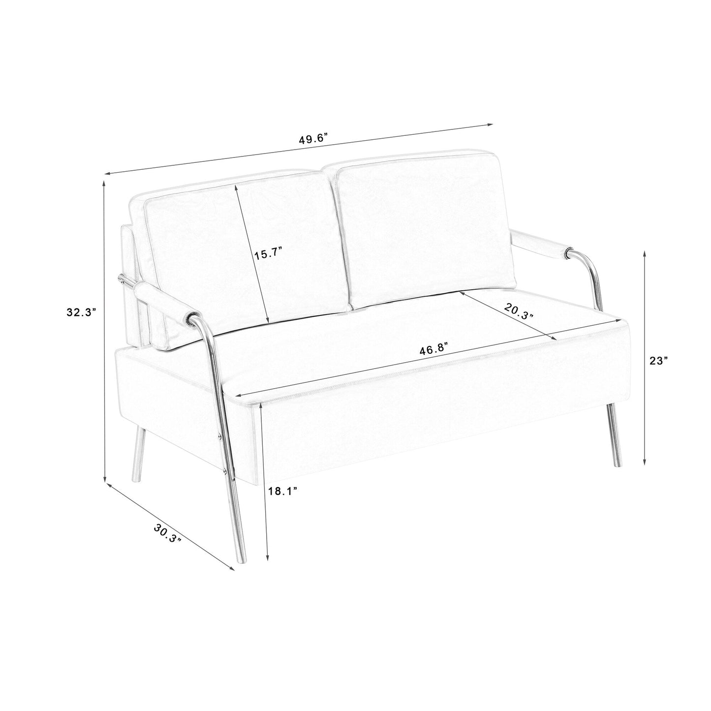 Coffee Modern 49.6 Pet Friendly Fabric Loveseat Sofa with Removable Back Cushion and Metal Leg for Living Room