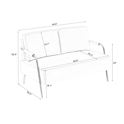 Coffee Modern 49.6 Pet Friendly Fabric Loveseat Sofa with Removable Back Cushion and Metal Leg for Living Room