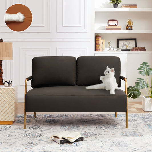 Coffee Modern 49.6 Pet Friendly Fabric Loveseat Sofa with Removable Back Cushion and Metal Leg for Living Room