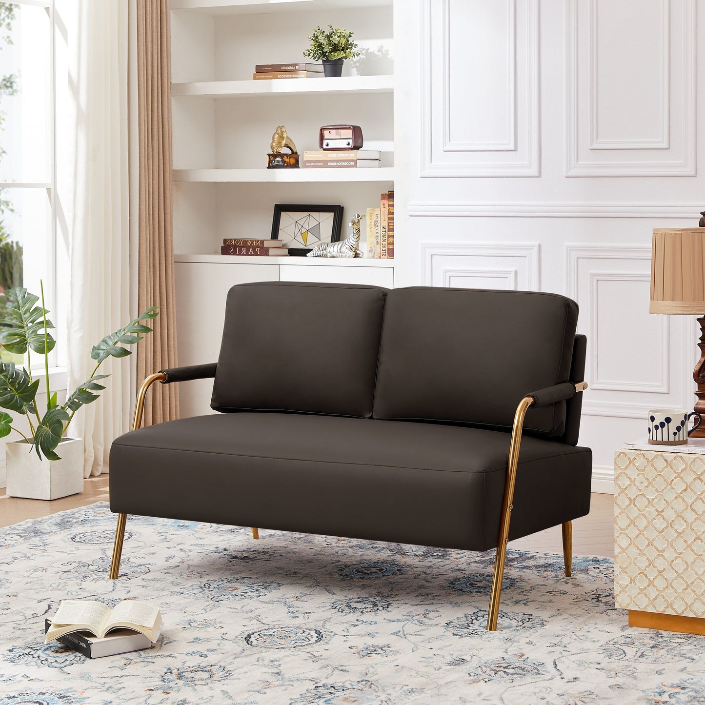 Coffee Pet Friendly Fabric Loveseat Sofa with Removable Cushion