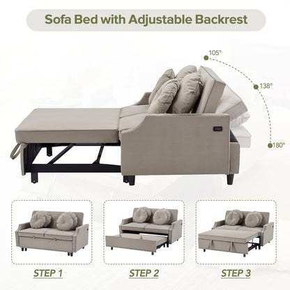 Coffee Polyester Loveseat Adjustable Sofa Bed with USB Ports