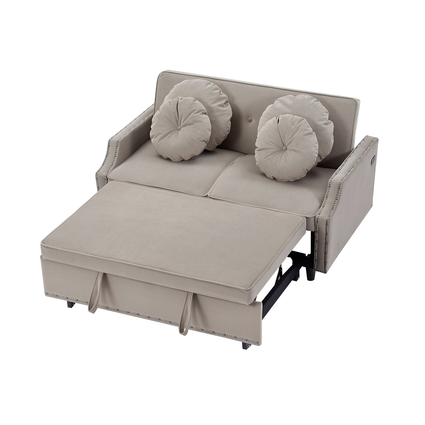 Coffee Polyester Loveseat Adjustable Sofa Bed with USB Ports