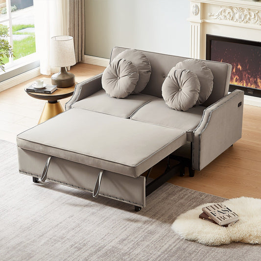 Coffee Polyester Loveseat Adjustable Sofa Bed with USB Ports