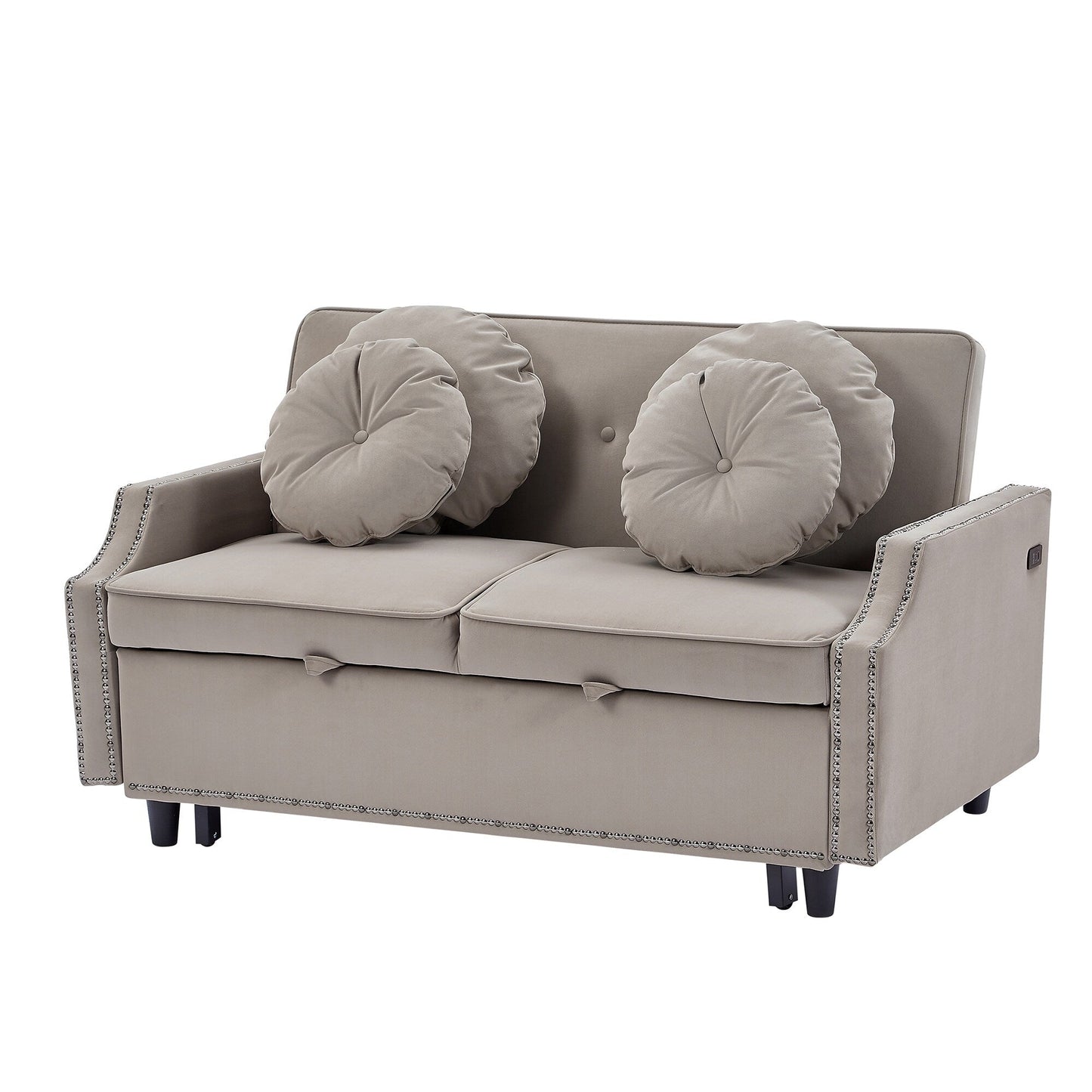 Coffee Polyester Loveseat Adjustable Sofa Bed with USB Ports