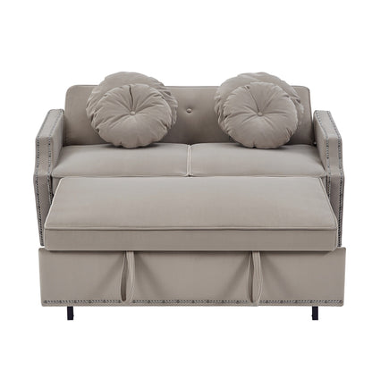 Coffee Polyester Loveseat Adjustable Sofa Bed with USB Ports