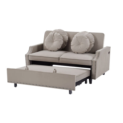 Coffee Polyester Loveseat Adjustable Sofa Bed with USB Ports