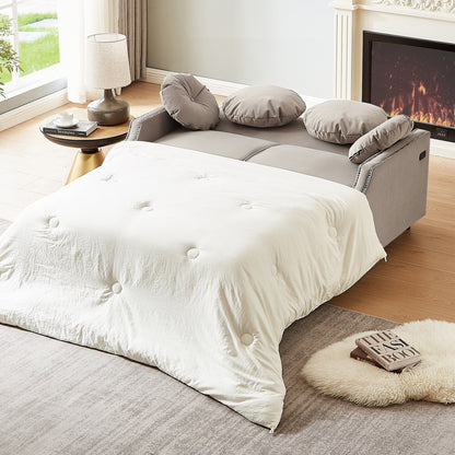 Coffee Polyester Loveseat Adjustable Sofa Bed with USB Ports