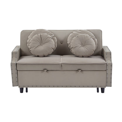 Coffee Polyester Loveseat Adjustable Sofa Bed with USB Ports