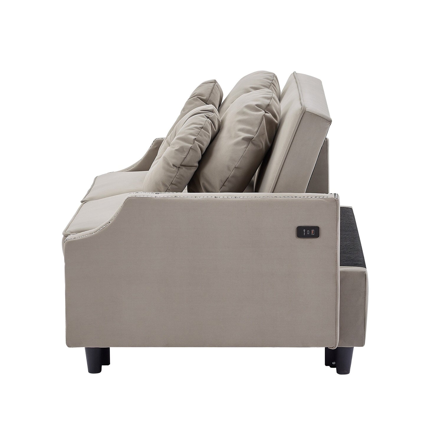Coffee Polyester Loveseat Adjustable Sofa Bed with USB Ports