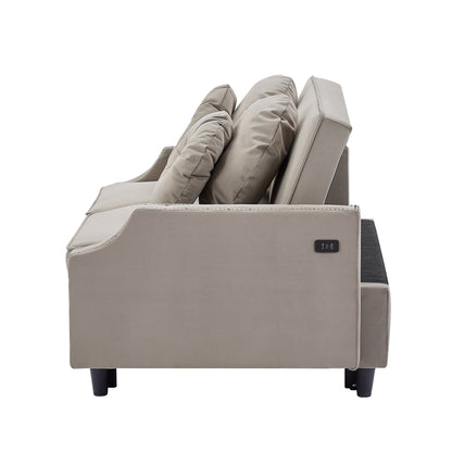 Coffee Polyester Loveseat Adjustable Sofa Bed with USB Ports