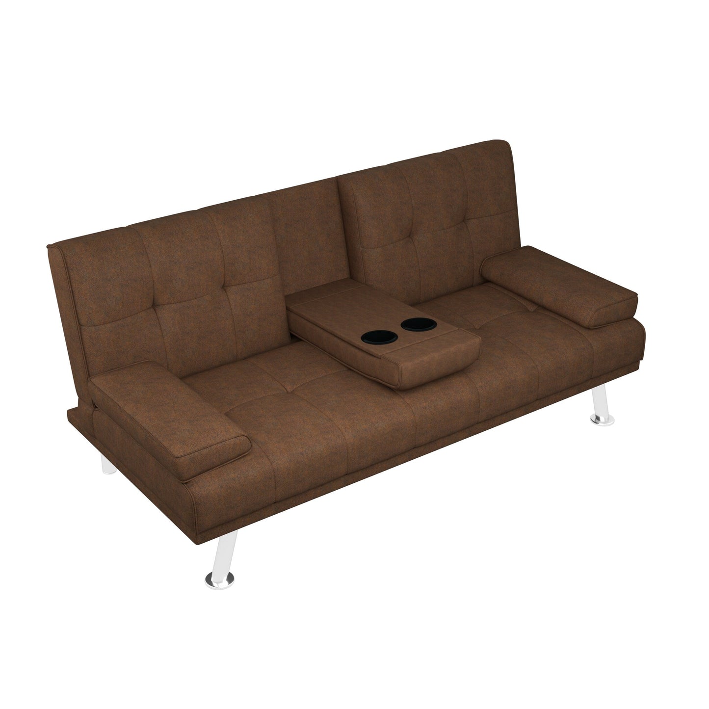 Coffee Upholstered Loveseat Sofa Bed with Cup Holders