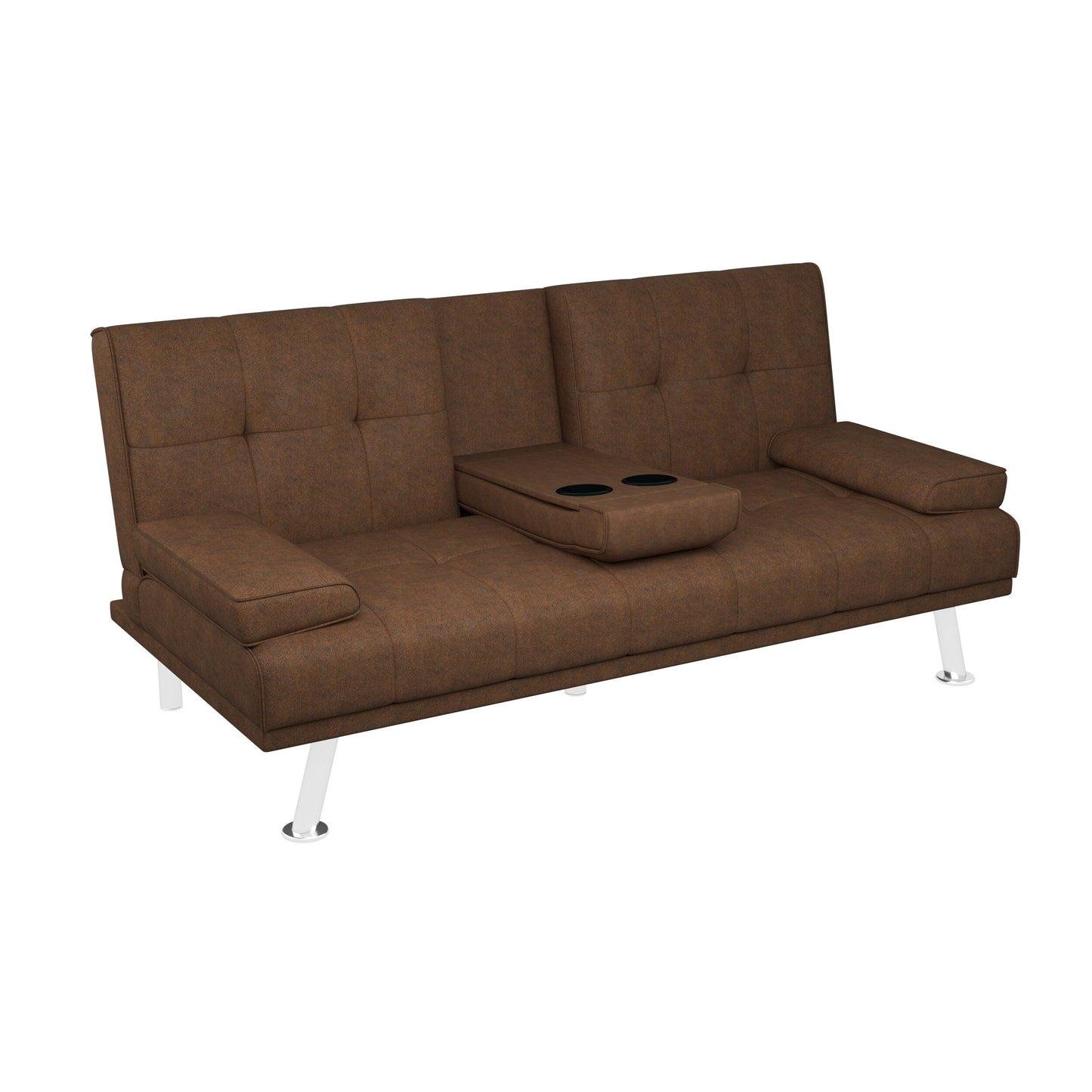 Coffee Upholstered Loveseat Sofa Bed with Cup Holders