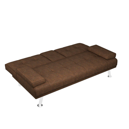 Coffee Upholstered Loveseat Sofa Bed with Cup Holders