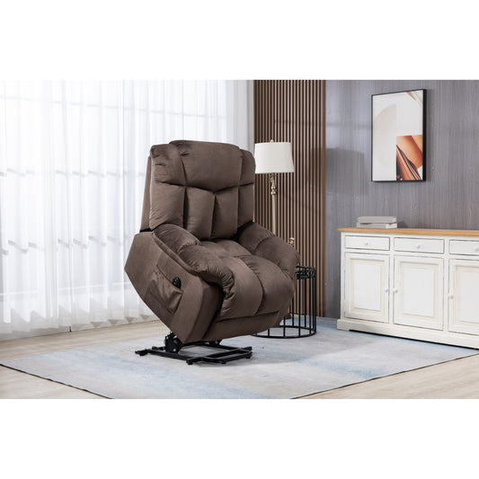 Coffee Velvet Power Lift Recliner with Remote Control and Side Pockets