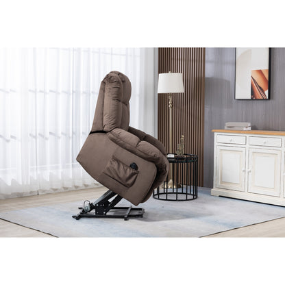 Coffee Velvet Power Lift Recliner with Remote Control and Side Pockets