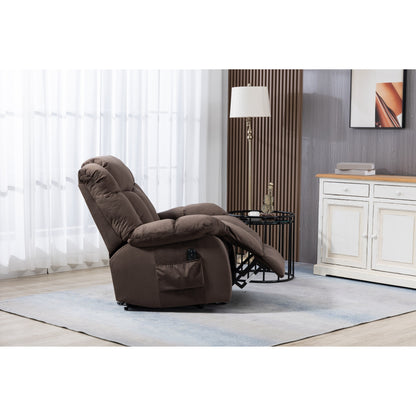 Coffee Velvet Power Lift Recliner with Remote Control and Side Pockets