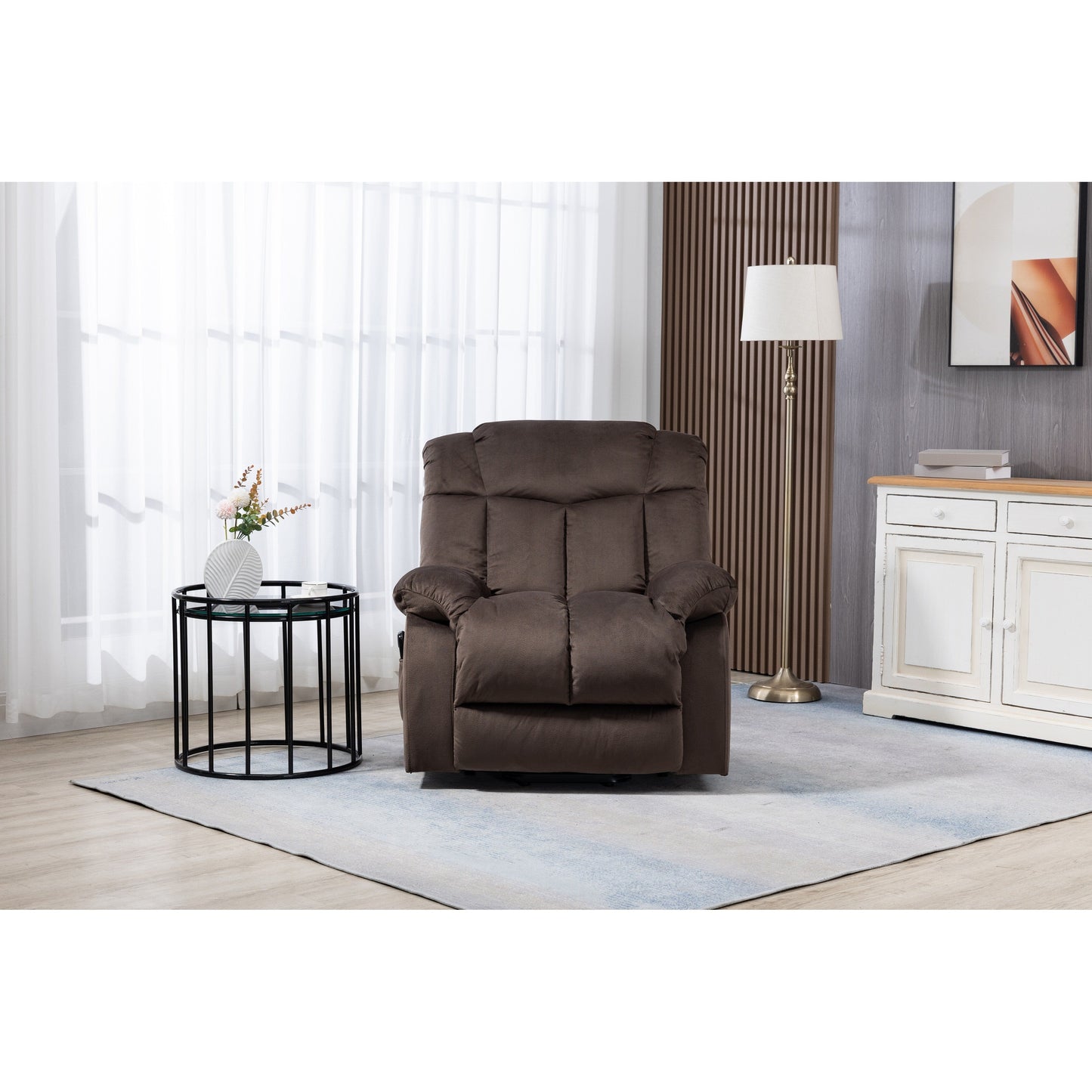 Coffee Velvet Power Lift Recliner with Remote Control and Side Pockets