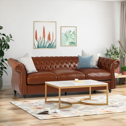 Cognac Chesterfield Button Tufted 3-seater Sofa with Nailheads
